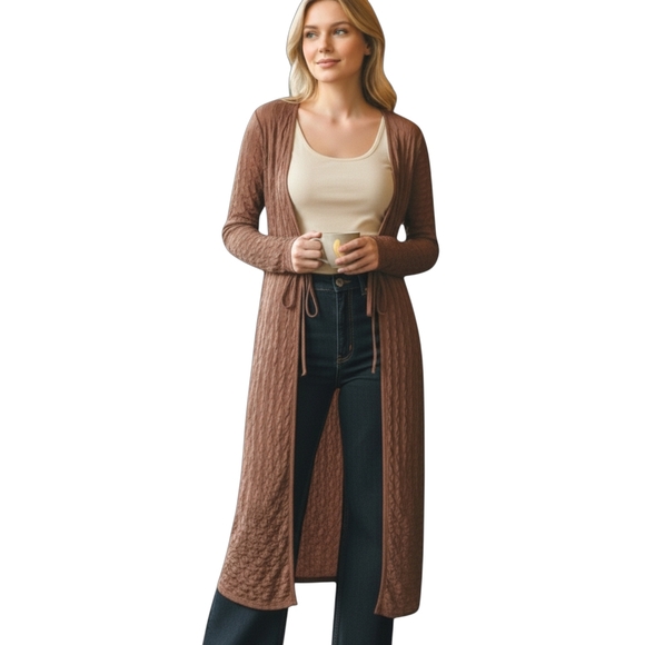 Almost Famous Sweaters - Mesh Duster Cardigan With Front Tie Detail Size Large NWOT